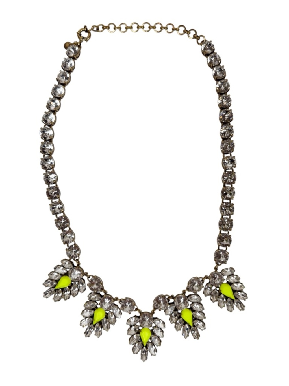 J. Crew Rhinestone Crystal Neon Yellow Gemstone Statement Necklace